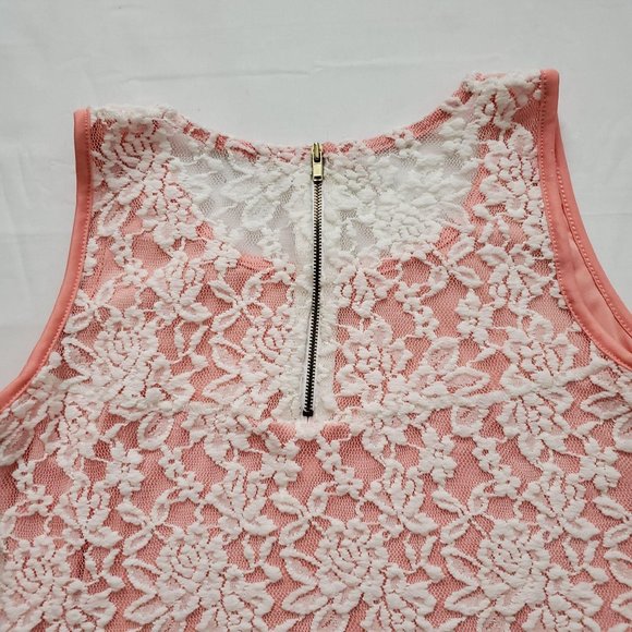 Tea N Rose Women’s White Lace Lined Pink/Coral Sleeveless Tank Top Medium - Picture 10 of 15